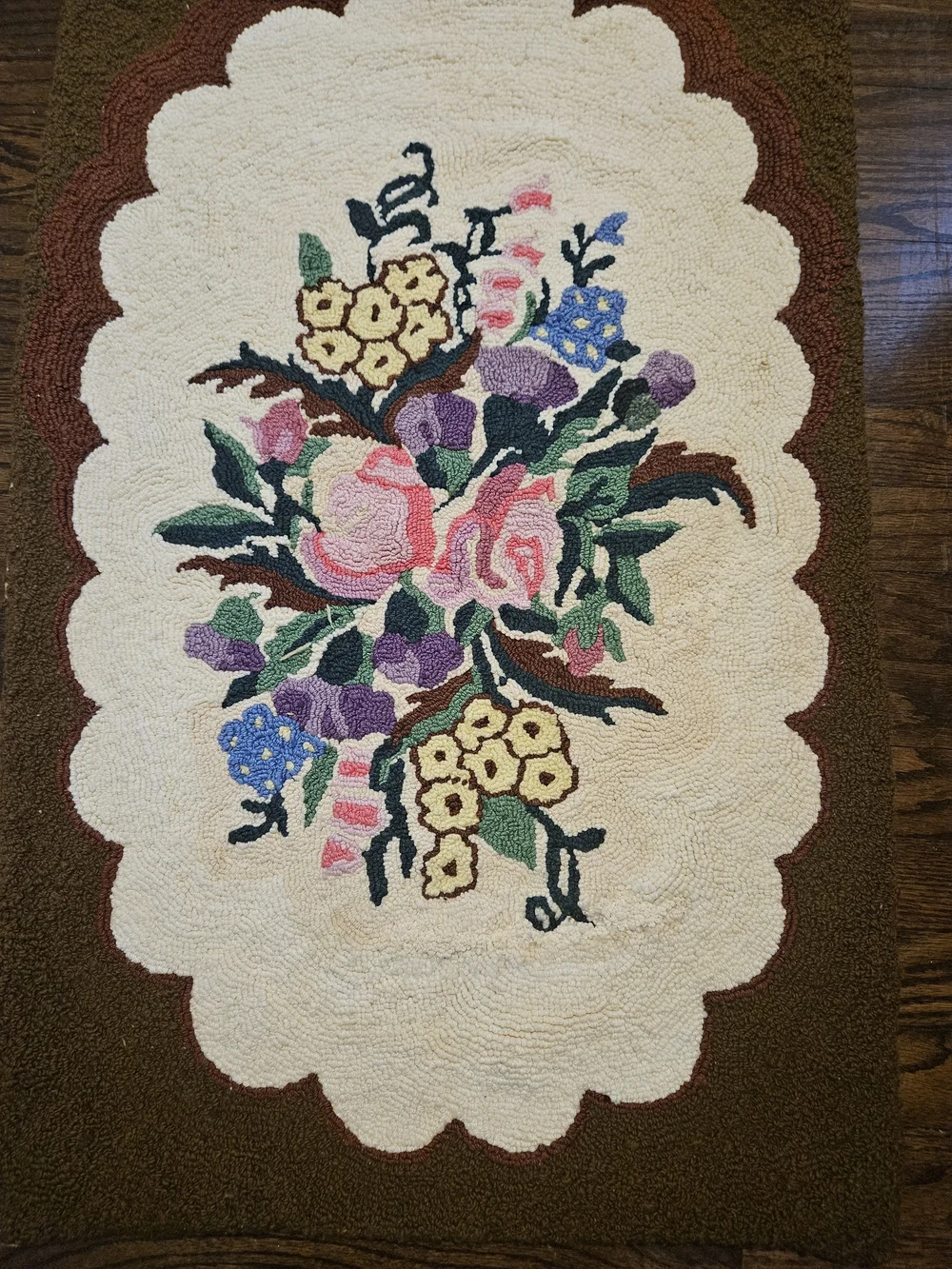 Floral Hooked Door Mat - Cream with Pink & Green